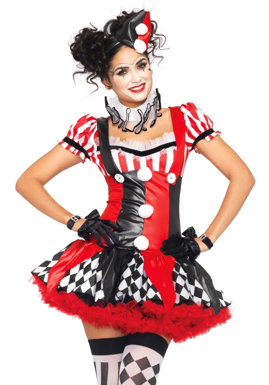 Online Harlekin Clown Kostum Schwarz Rot