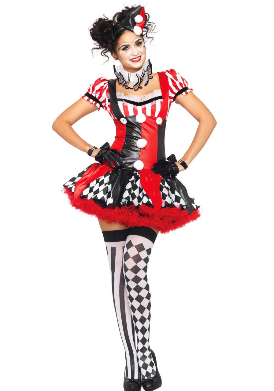 Online Harlekin Clown Kostum Schwarz Rot