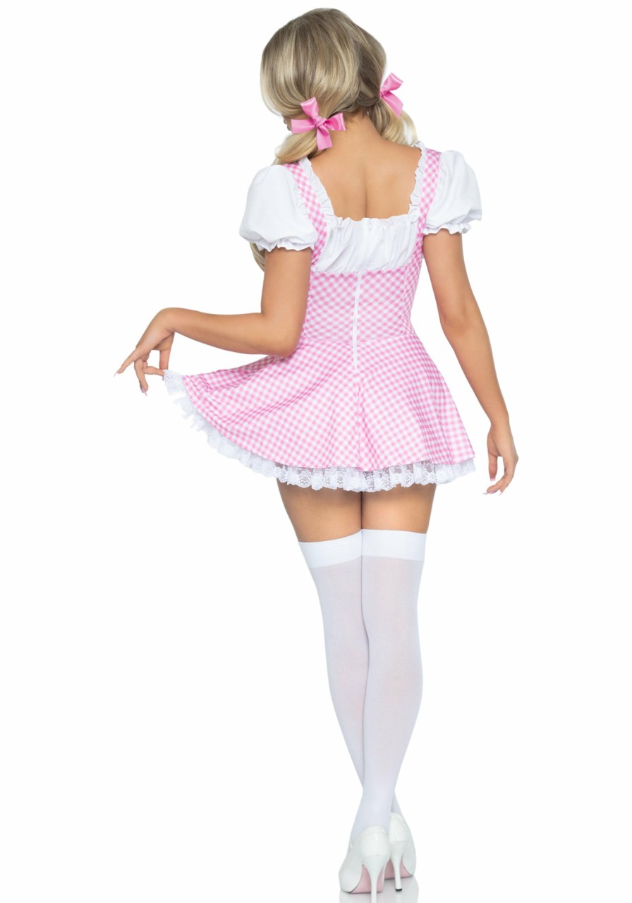 Online Gingham Kleid Mit Schurze Rosa/Weis