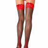 Clearance Jenn Sheer Spitzen Strumpfe Schwarz Rot