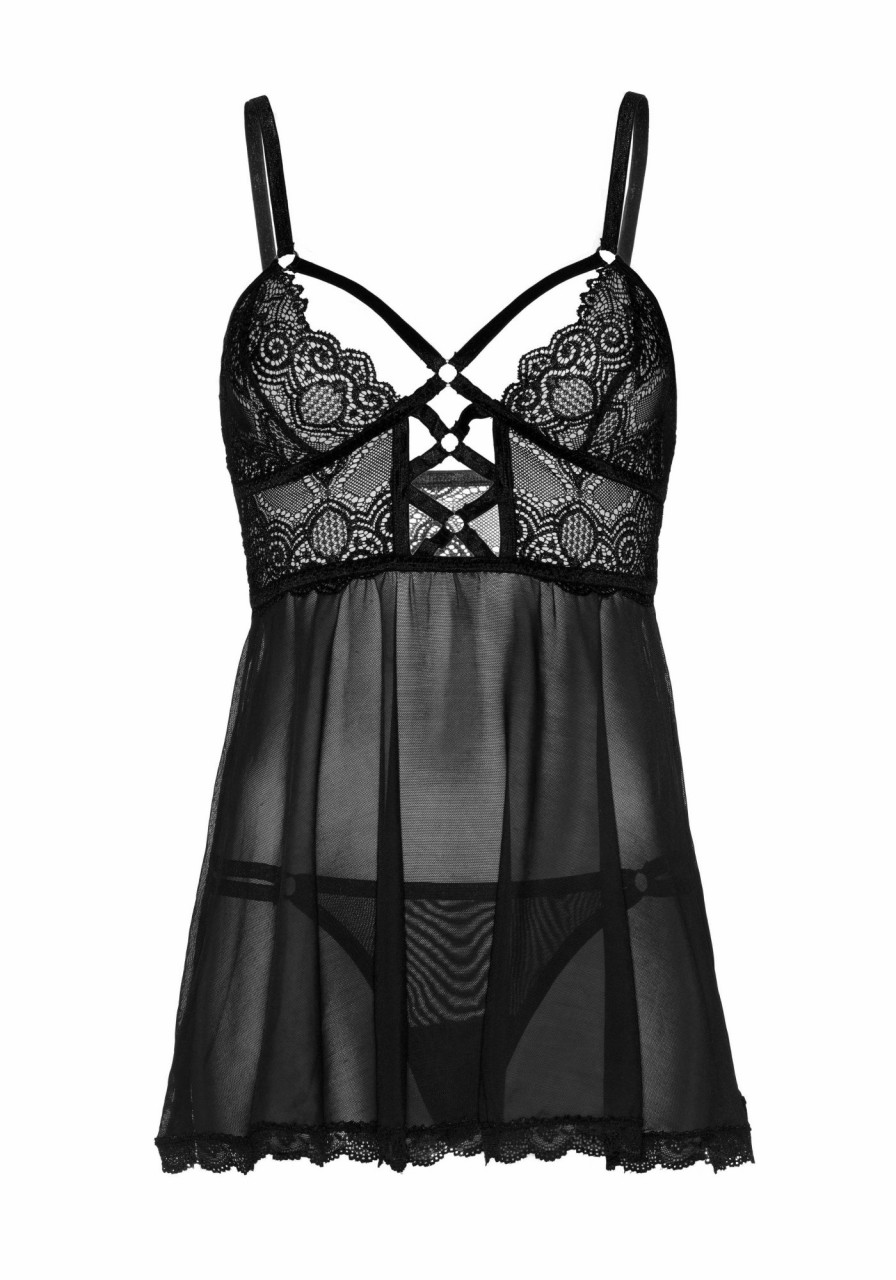 Best Schiere Spitze Babydoll Und Schnur Schwarz