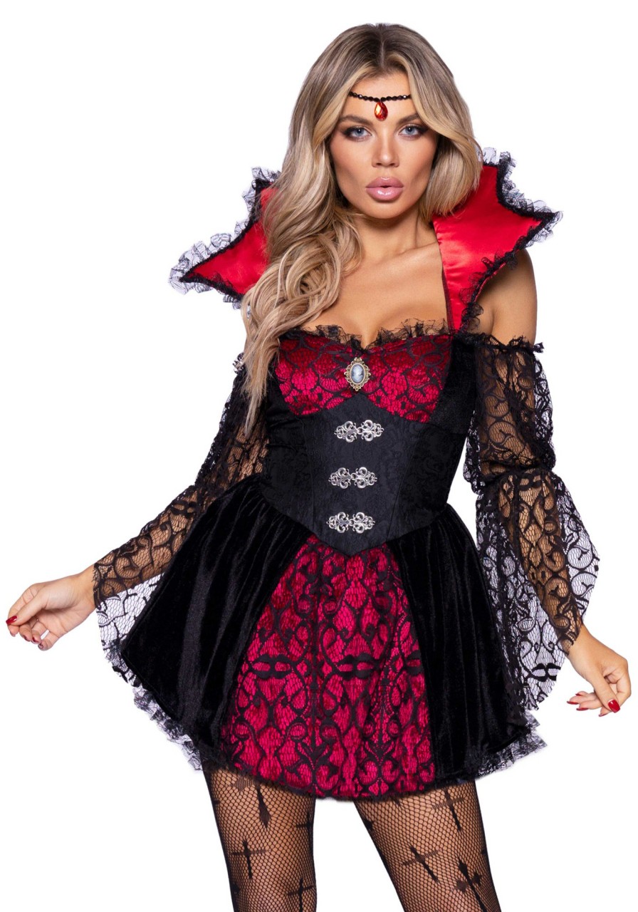 Clearance Viktorianisches Vampir Kostum Schwarz/Rot