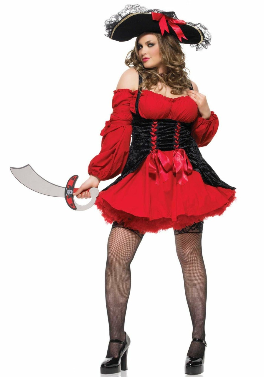 Clearance Plus Vixen Piraten Wench Kostum Rot Schwarz