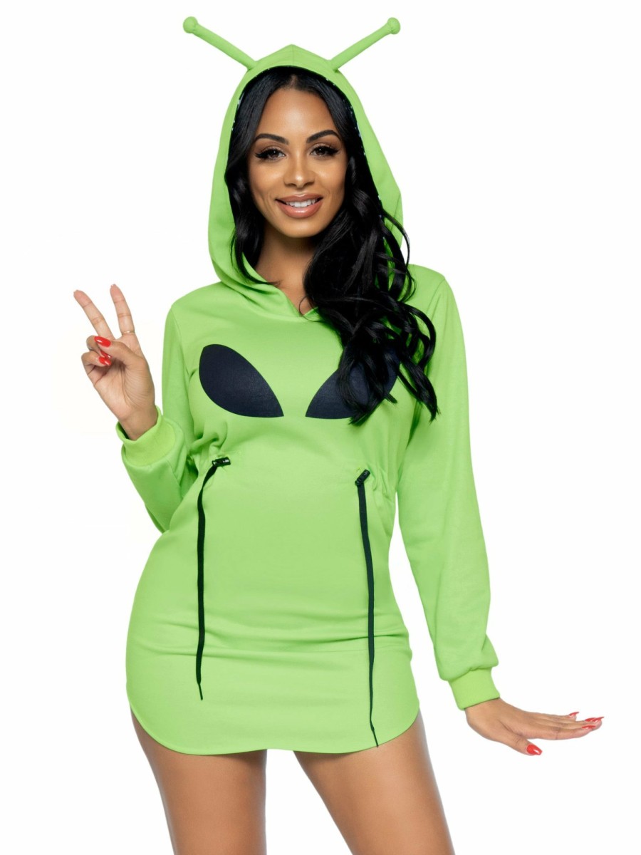 Clearance Alien Hoodie Fleece Kleid Grun