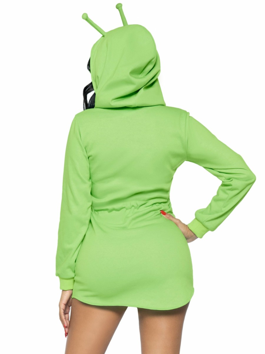 Clearance Alien Hoodie Fleece Kleid Grun