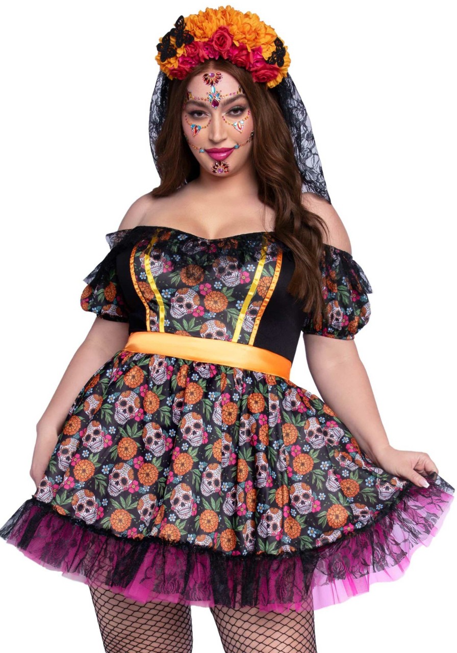 Clearance Ringelblume Catrina Kostum Plus Size Mehrfarbig