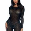 New Transparenter Strass-Catsuit Mit Langen Armeln