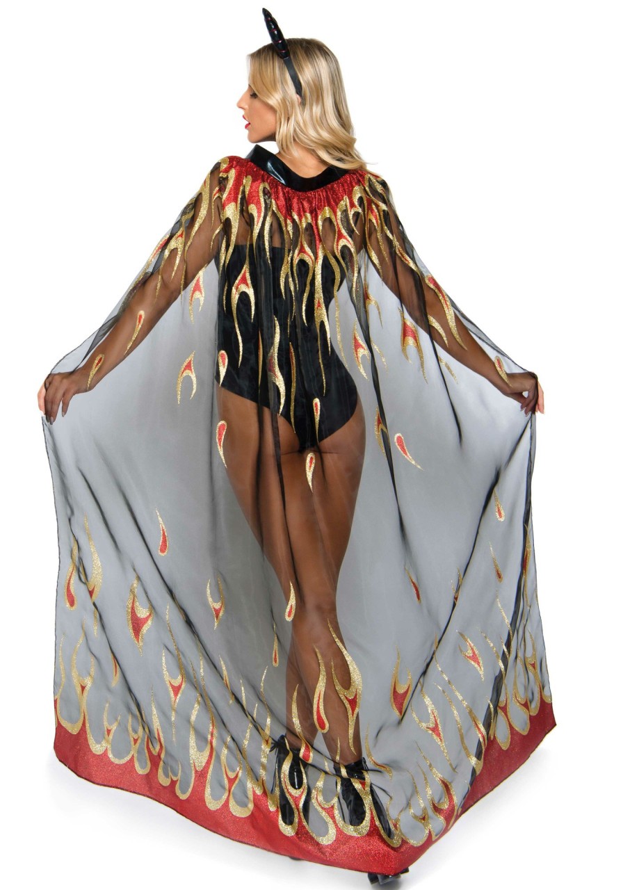 Hot Glitter Flame Devil Cape Und Devil Horns Schwarz