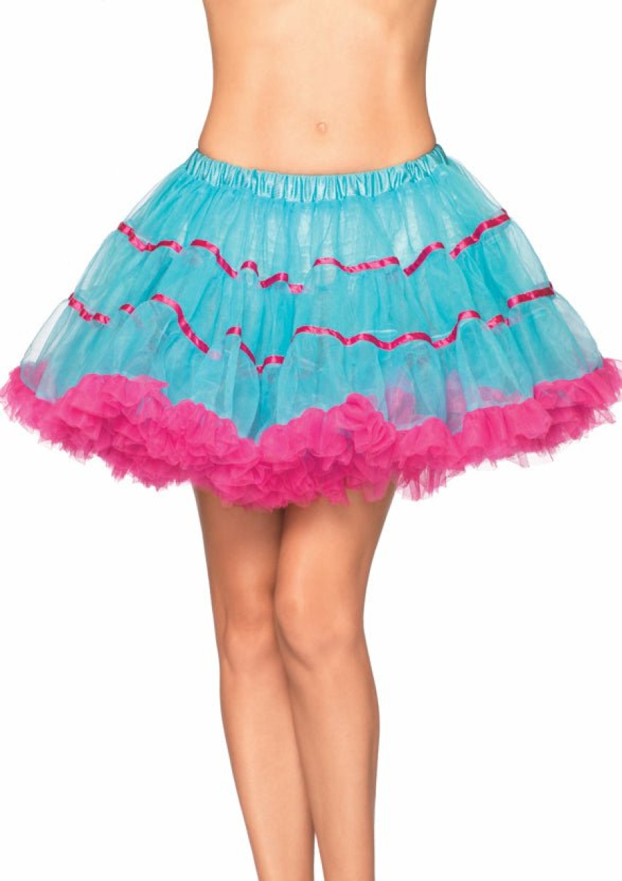 Clearance Mehrlagiger Petticoat-Rock Aus Gestreiftem Tull Turkis/Pink