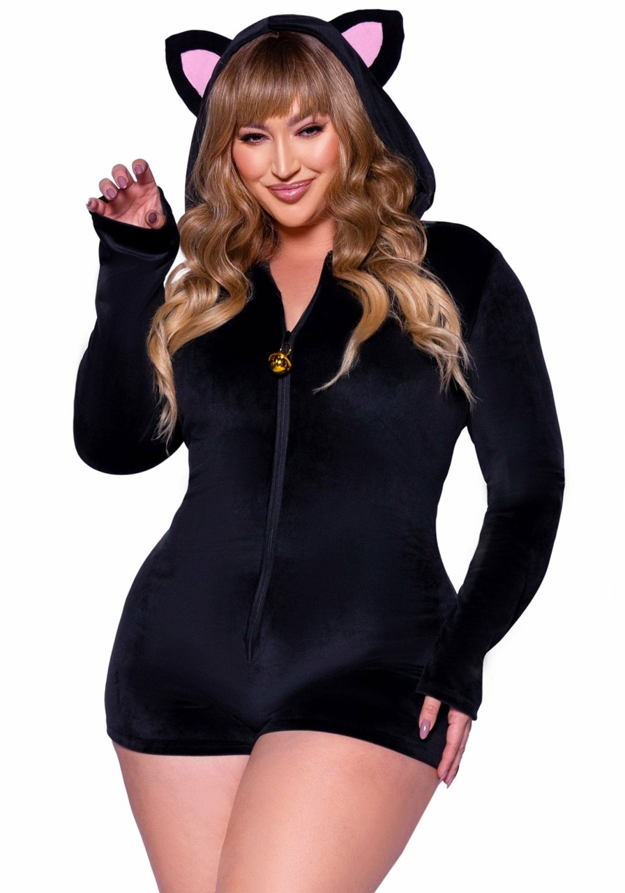 Wholesale Black Velvet Kitty Cat Plus Size Schwarz