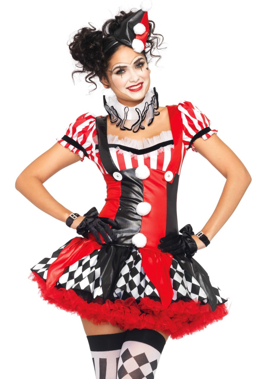 Hot Harlekin Clown Kostum Schwarz Rot