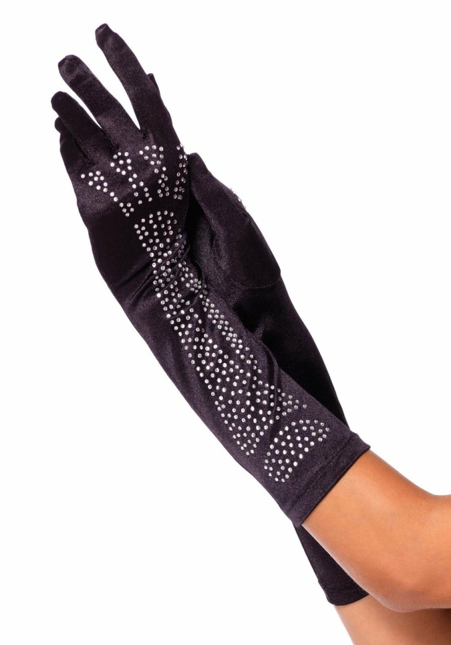 Hot Strass Skelett Knochen Ellenbogen Lange Handschuhe Schwarz/Silber