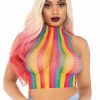 New Hochspannungs-Regenbogen-Netz-Crop-Top Mehrfarbig