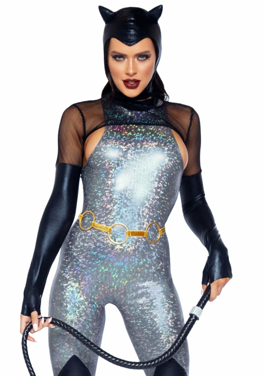 Best Feline Felon Bosewicht Catsuit Kostum Schwarz/Silber